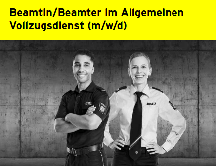 Auf dem Bild sind eine Beamtin und ein Beamter aus dem Allgemeinen Vollzugsdienst abgebildet.