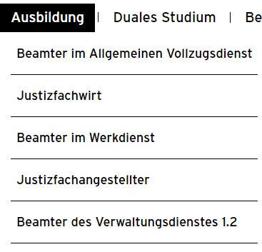 Menüpunkte zum Thema Ausbildung