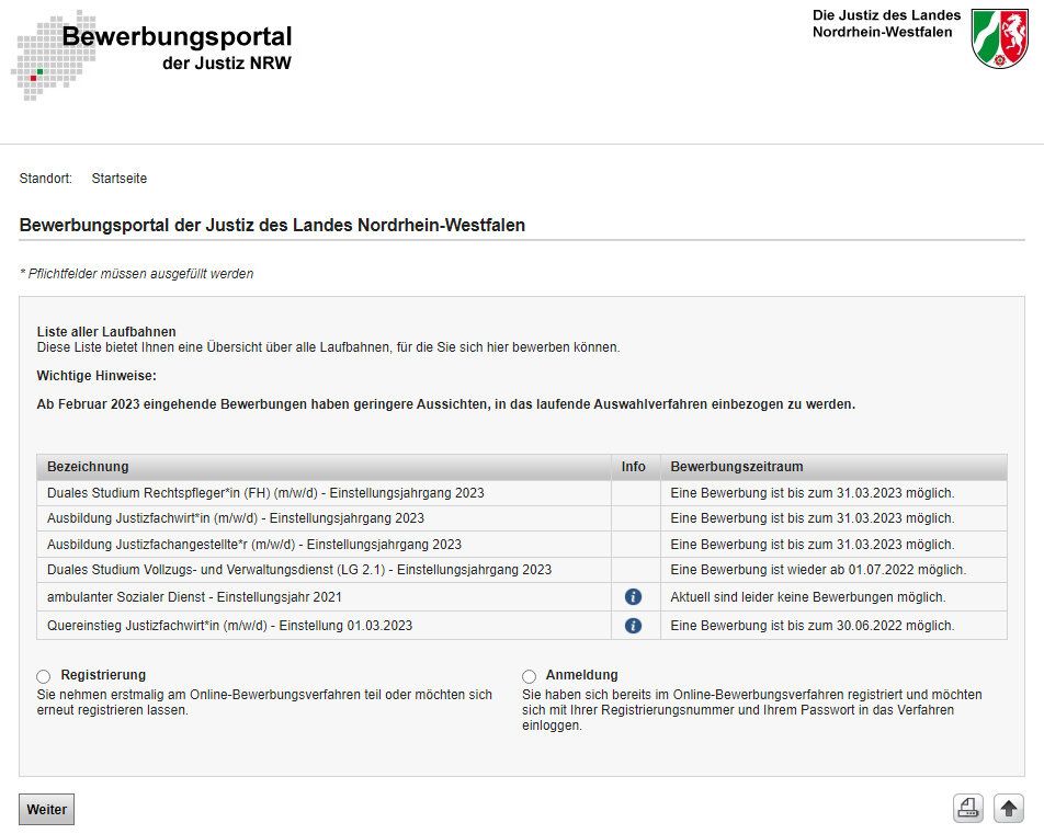 Screenshot Bewerbungsportal